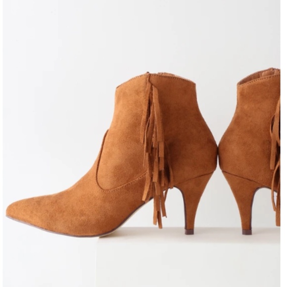 Lulus Shoes - Lulu's Cheyenne Cognac Suede Fringe Festival/Summer/Fall Low Heel Ankle Booties